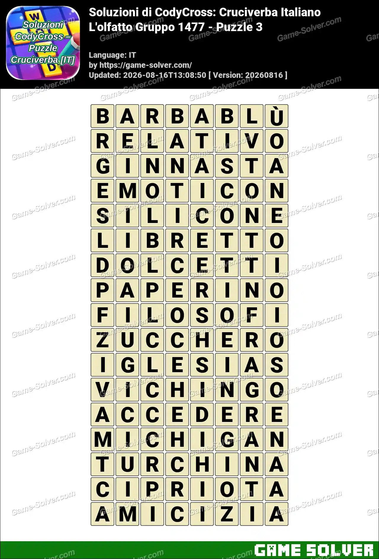 Soluzioni di CodyCross: Cruciverba Italiano L’olfatto Gruppo 1477 – Puzzle 3
